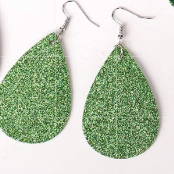 St. Patrick’s Day Sparkle Faux Leather Earrings - Picture 2 of 4